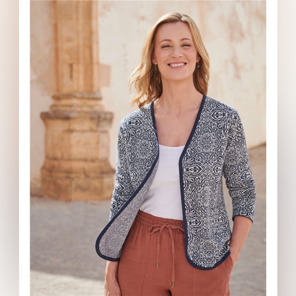 Woolovers Jacquard Pattern Cardigan Sweater Size XL
